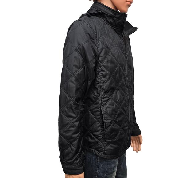 Zara Man Diamond Quilted Full Zip Jacket Packable Hood Men L Black Lightweight - Picture 7 of 12